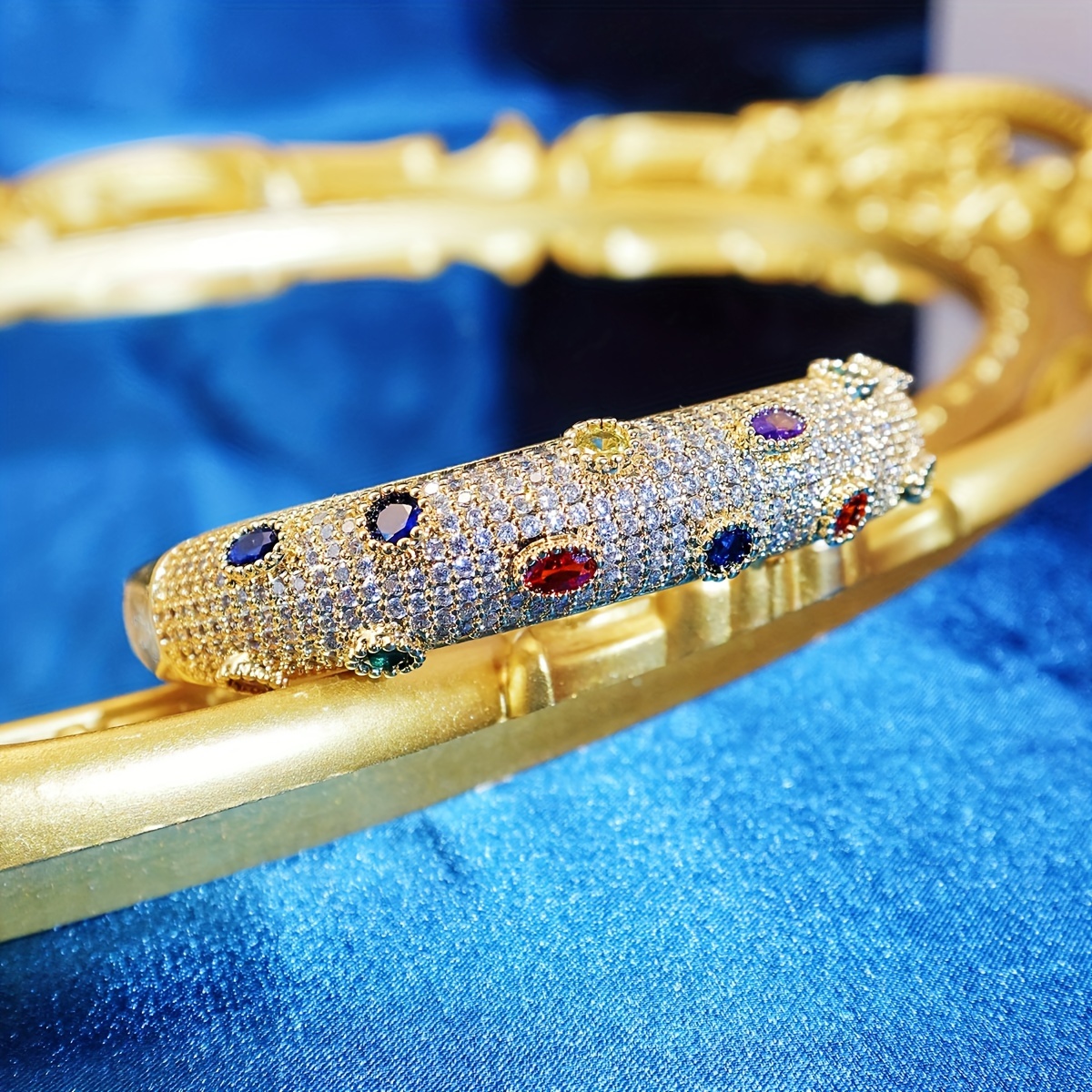 Colorful Zirconia Golden Cuff Bangle for Party